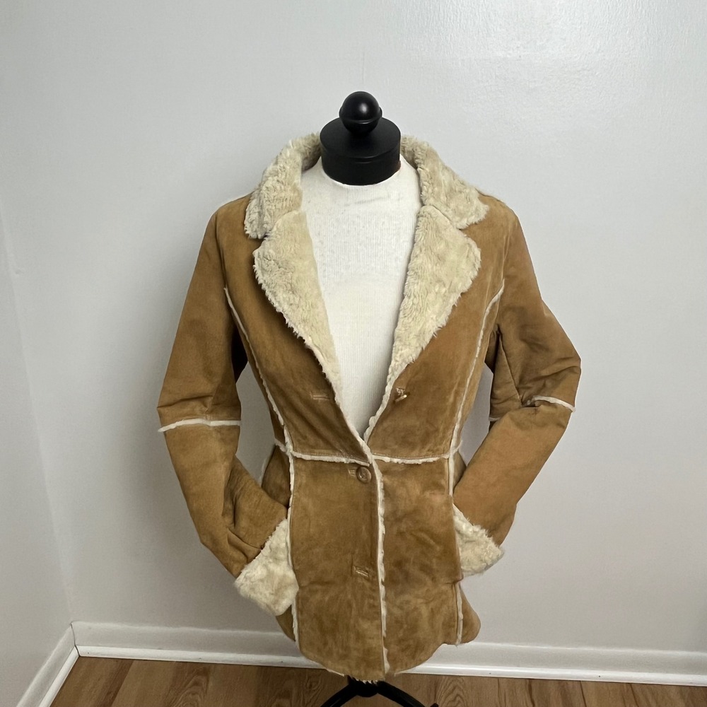 Vintage Pennylane Tan Suede Sherpa Lined Button Jacket Womens S‎